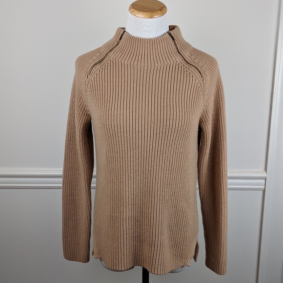 Banana Republic Sweaters - Banana Republic Tan Zipper Neck Sweater Sz M